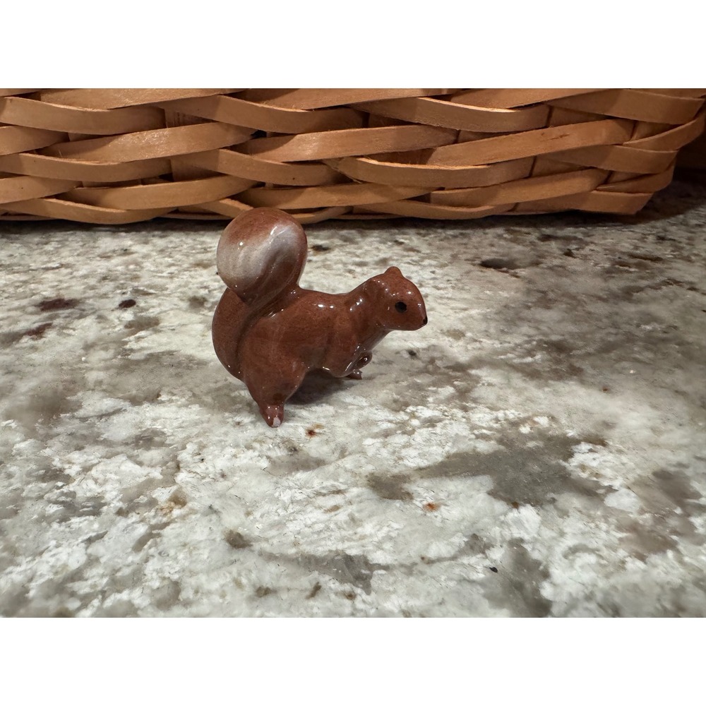 Vintage Miniature Ceramic Squirrel Figurine Brown Glossy Woodland Animal 1.5in